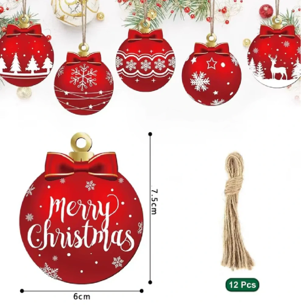 Dřevěné vánoční ozdoby na stromeček - ČERVENÉ