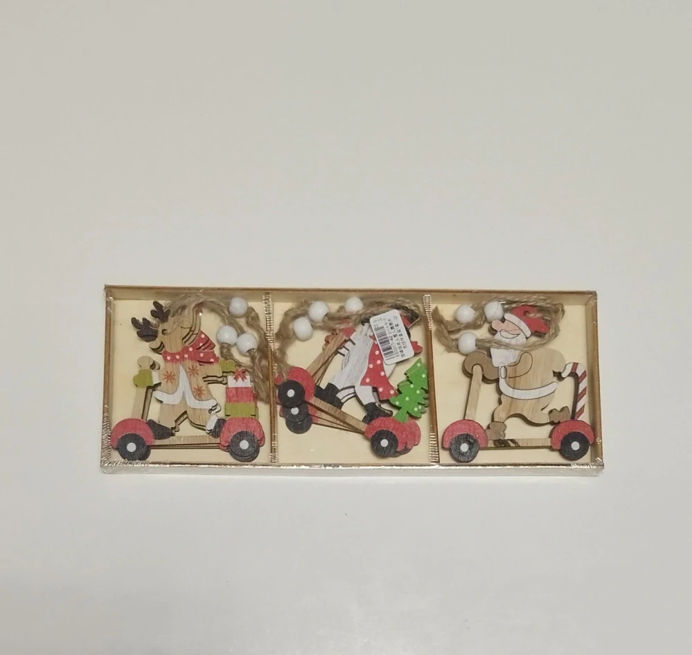 Dřevěné vánoční ozdoby na stromeček - KOLOBĚŽKY - 9 ks