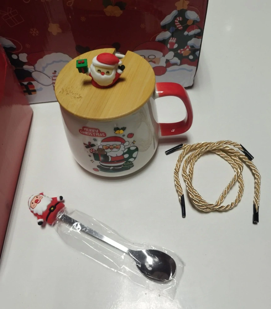 Vánoční sada - HRNEK S VÍČKEM A LŽIČKOU - SANTA CLAUS