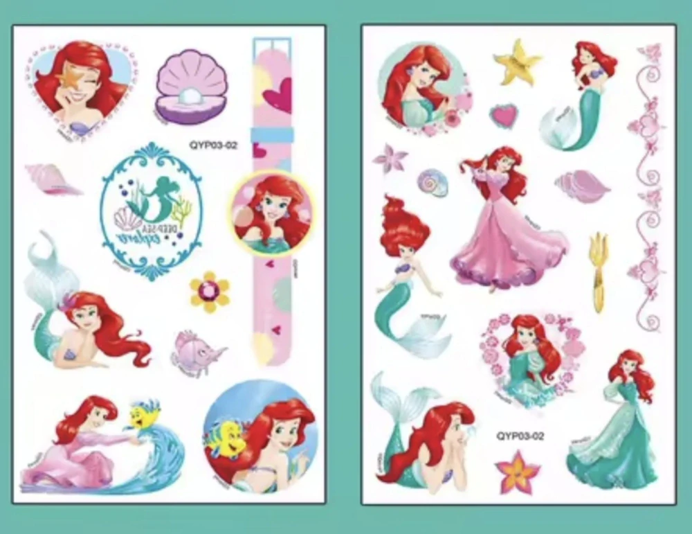 Dětské dočasné tetování - DISNEY PRINCEZNY - ARIEL MALÁ MOŘSKÁ VÍLA - 4 ks