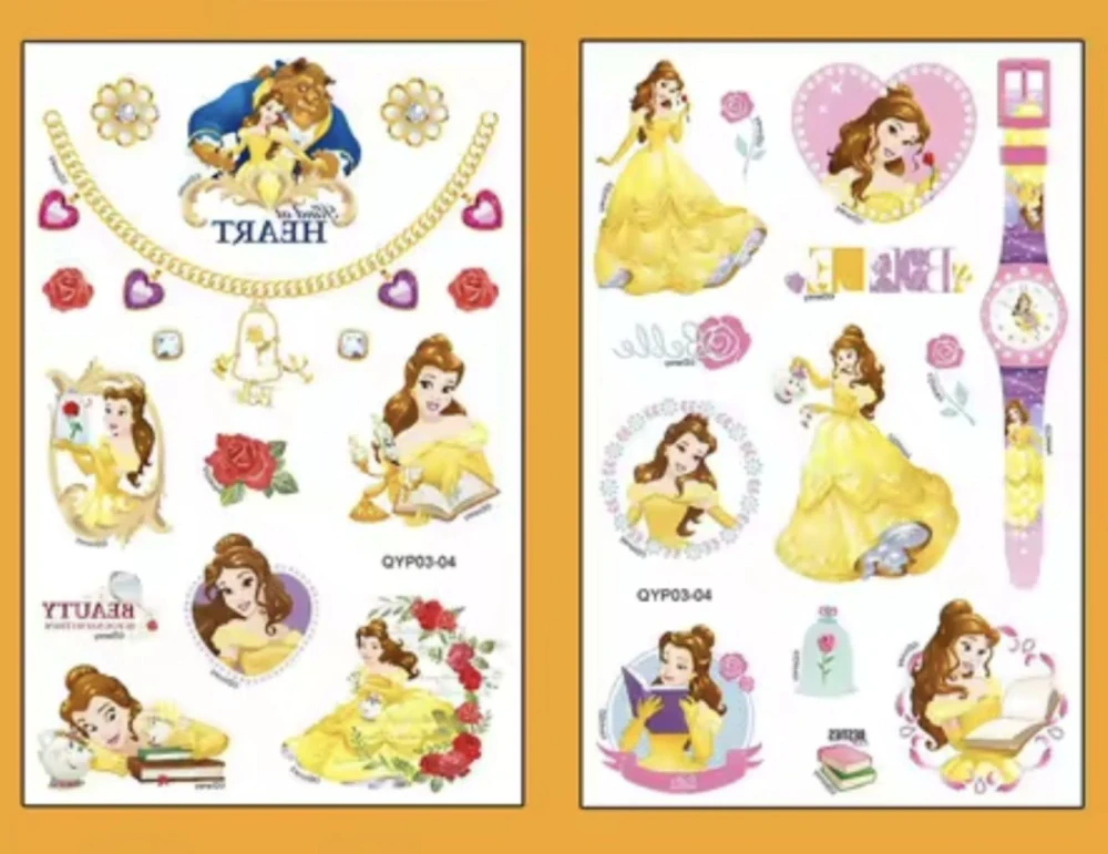Dětské dočasné tetování - DISNEY PRINCEZNY - KRÁSKA A ZVÍŘE - PRINCEZNA BELLA - 4 ks