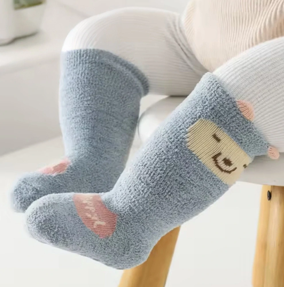 Dlouhé protiskluzové flísové ponožky -  MODRÉ - (24-36 m) L