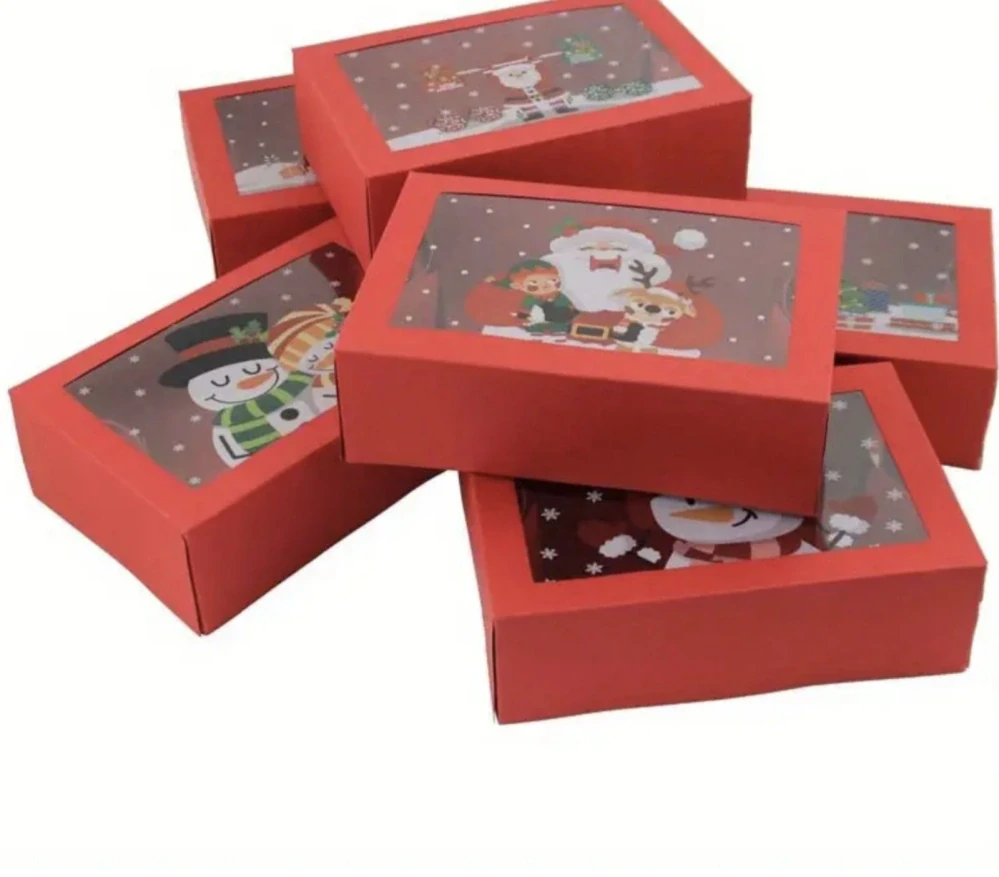 Papírová krabička na vánoční cukroví - ČERVENÁ - SANTA - 1 ks 