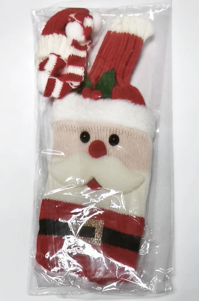 Vánoční návlek na láhev s čepicí a šálem - SANTA CLAUS