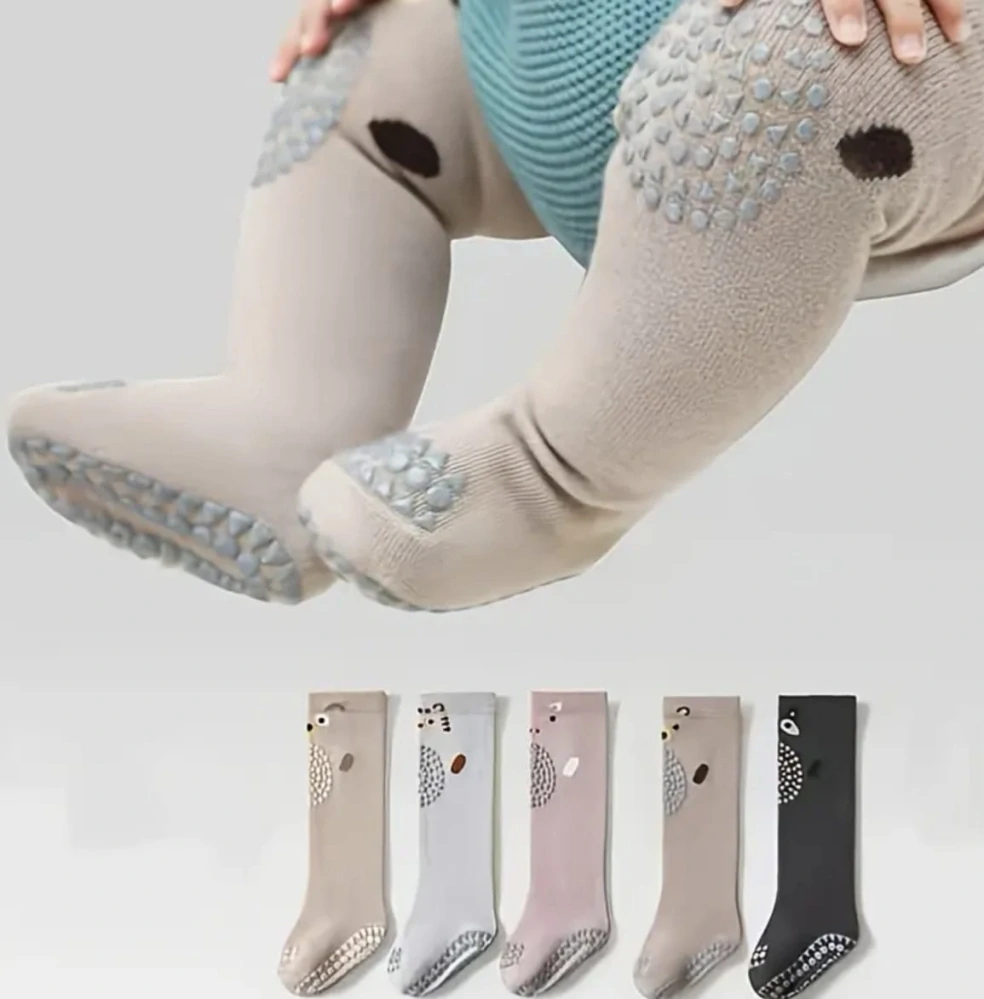 Dětské protiskluzové nadkolenky pro první lezení - STARORŮŽOVÁ - PRASÁTKO (6-12 m) S