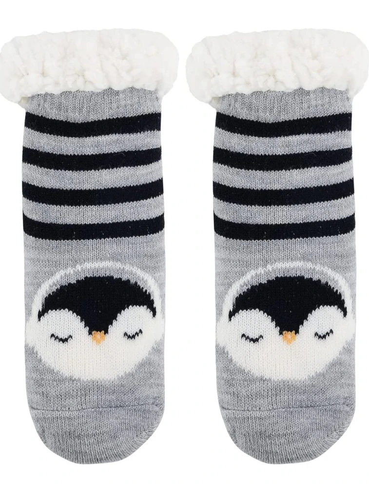 Extra zateplené dětské ponožky s kožíškem - ŠEDÉ - TUČŇÁK (6-9 let) XL