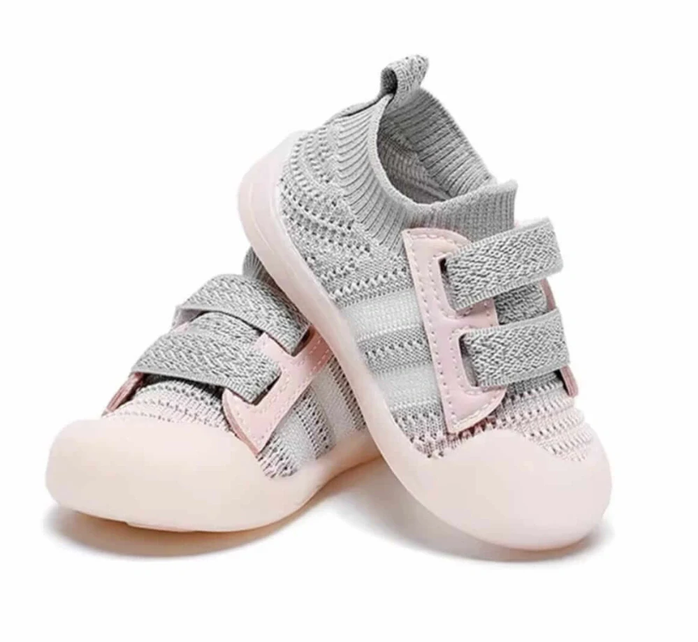 Dětské první botičky "First Steps" s reflexními prvky a anatomickou vložkou - ŠEDORŮŽOVÉ - (18-24m)
