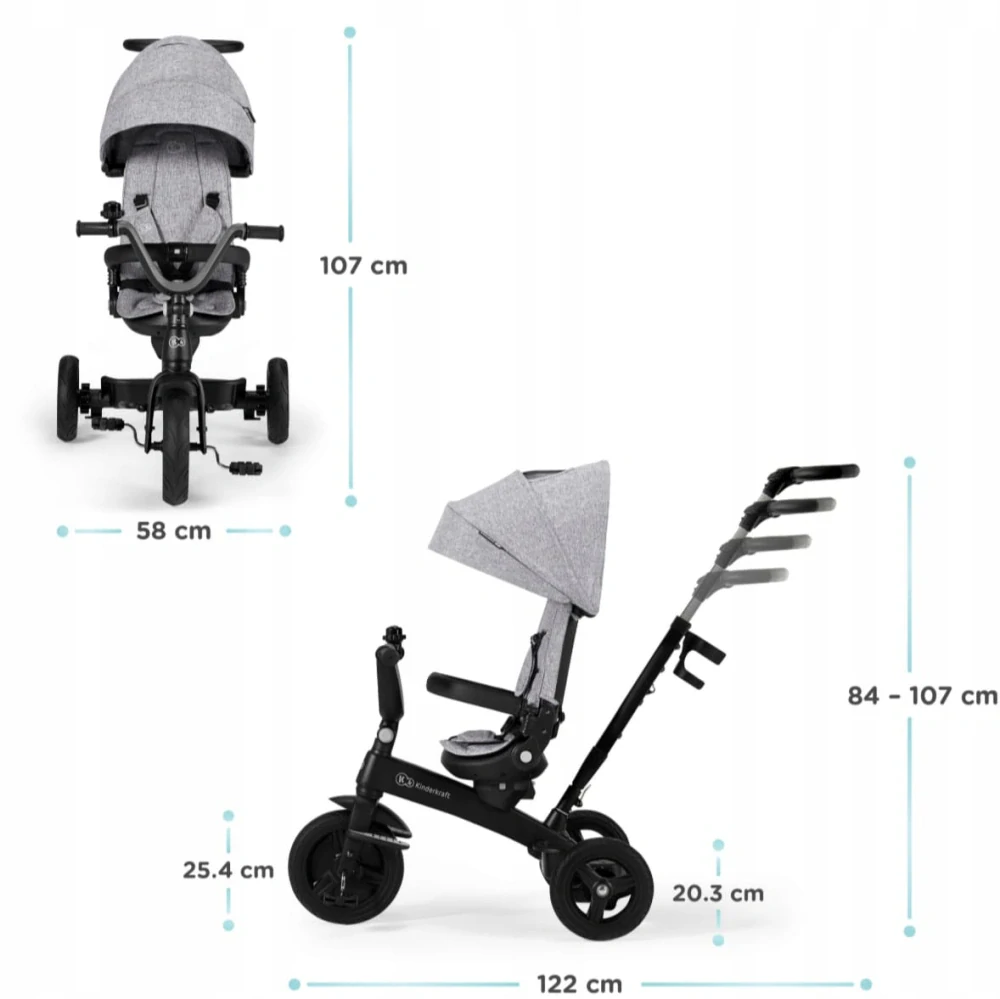 Kinderkraft TWIPPER – rostoucí tříkolka 5v1 s otočným sedadlem - ŠEDÁ