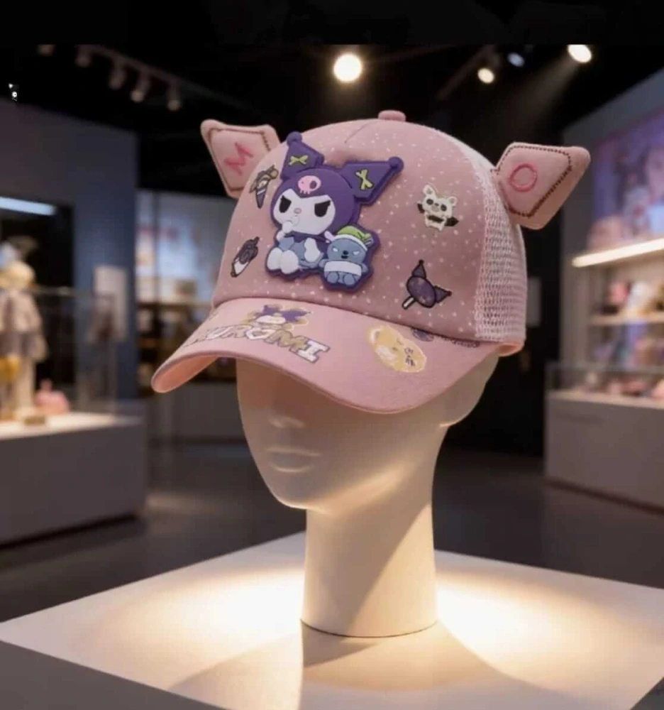 Dětská 3D kšiltovka Kuromi se síťovinou a oušky - RŮŽOVÁ (3-7 let)