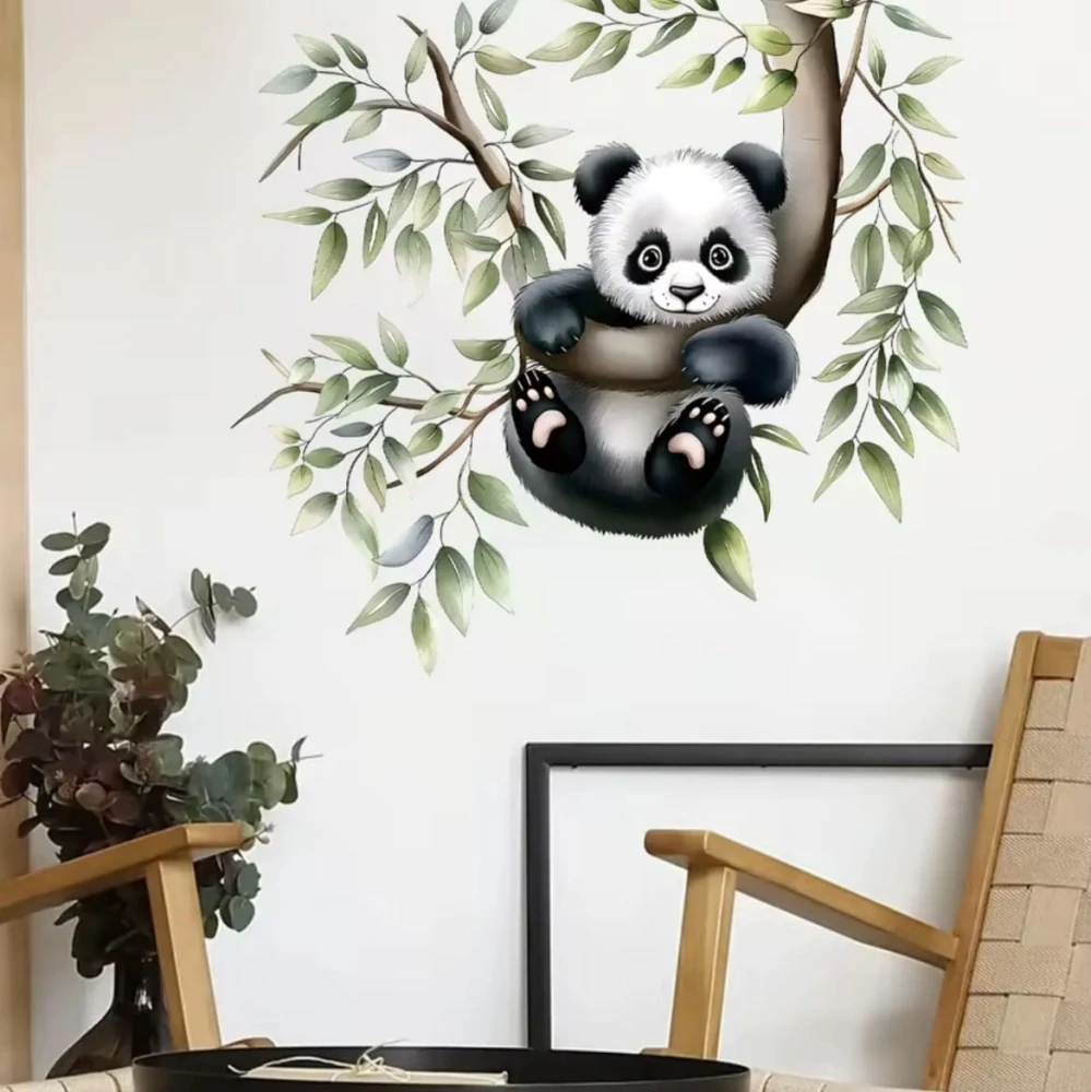 Akvarelová samolepka na zeď – Roztomilá PANDA na větvi