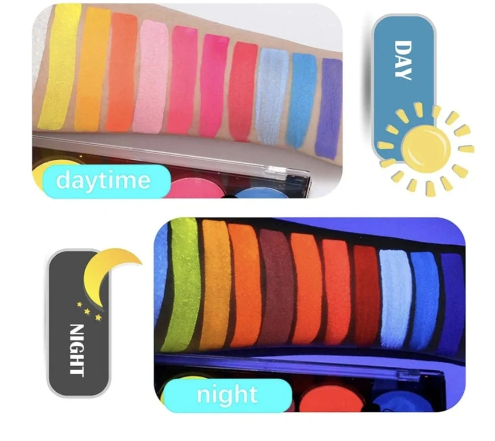 UV Neonové barvy na obličej a tělo se šablonami (15 barev)