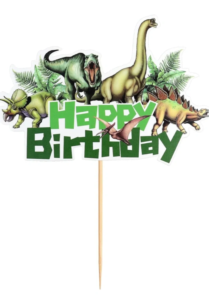 Dekorace na dort - TOPPER Dinosauři s kapradím – Happy Birthday - 1 ks