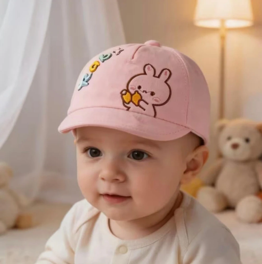 Dětská kšiltovka s výšivkou zajíčka - RABBIT - RŮŽOVÁ (3-12 m)