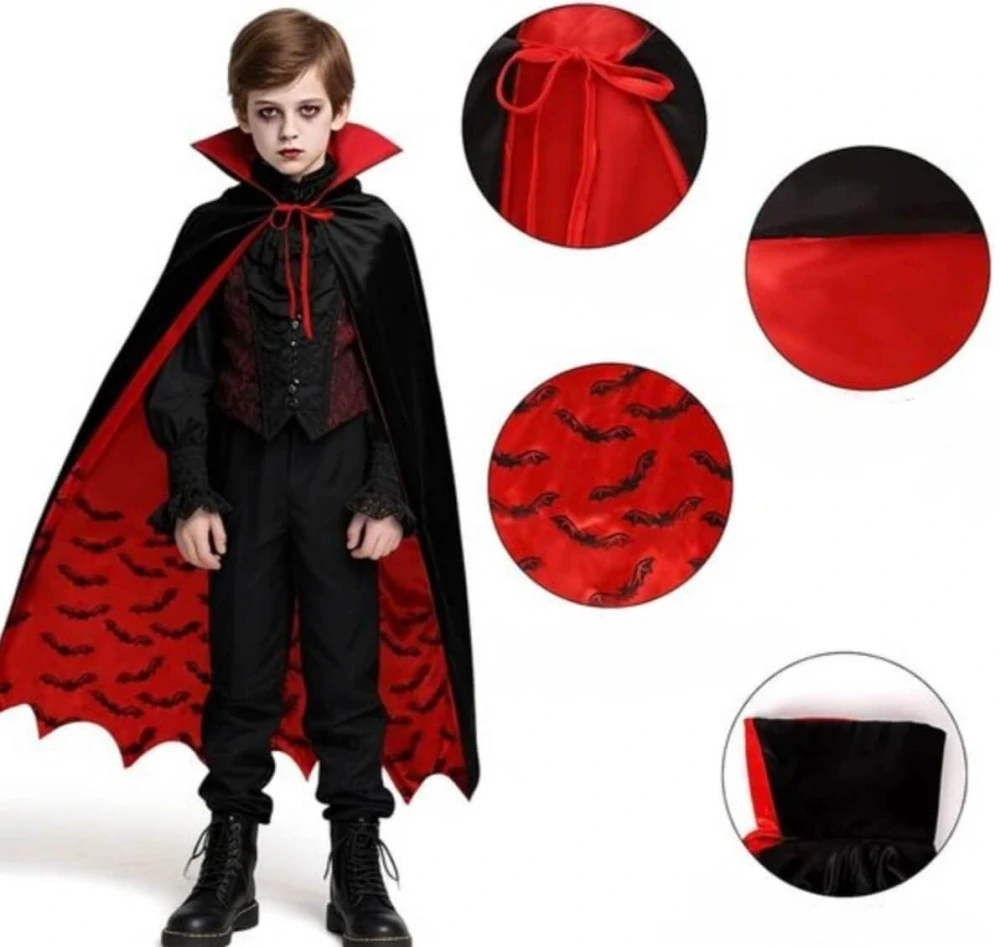 Halloweenský oboustranný plášť Upír / Dracula s vysokým límcem – Velikost L (150 cm, 15+ let / dospělí)