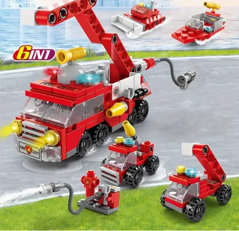 Malá stavebnice hasičského auta 6 v 1 - 142 ks