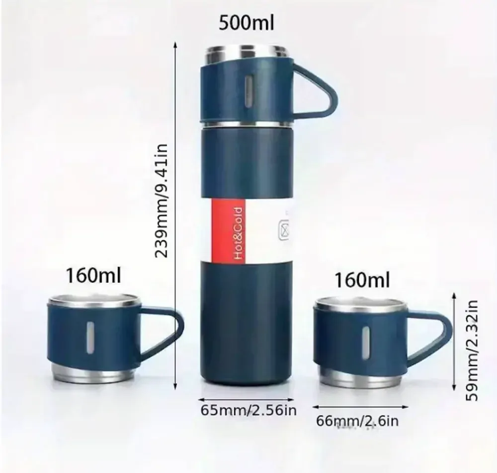 Sada s termoskou a hrnky z nerezové oceli - 500 ml - ČERNÁ