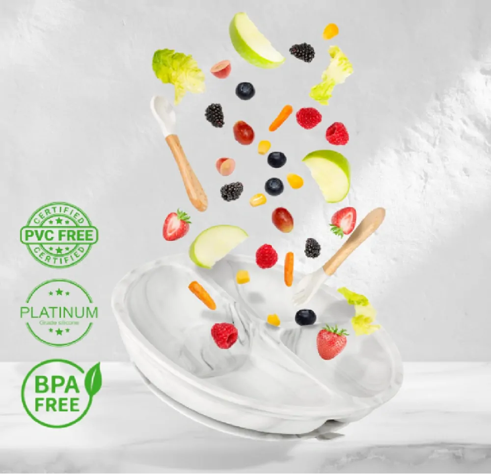 Silikonová jídelní sada 6ks - ŠEDÝ MRAMOR