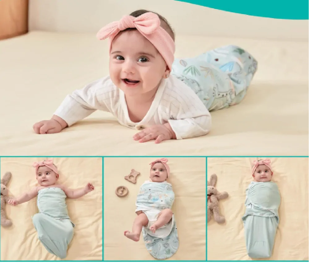 Bavlněné spací pytle 2 ks - ZAVINOVAČKY - ZELENÉ - M (3-6 m) 