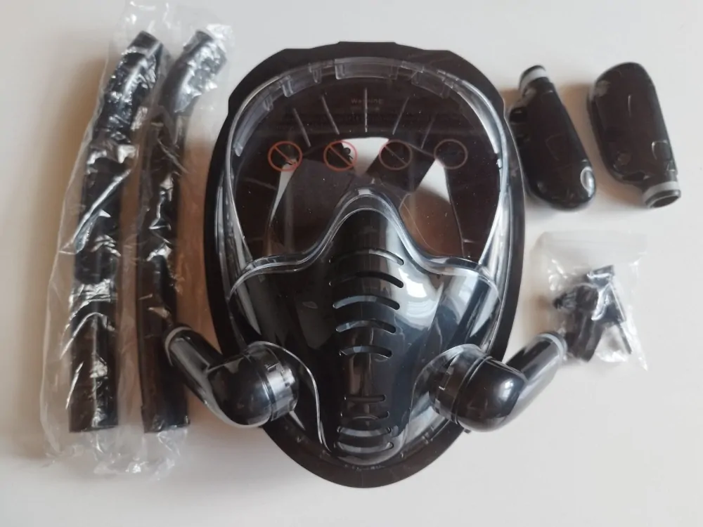 Potápěčská maska s dvojitou trubicí - ČERNÁ - (S/M)