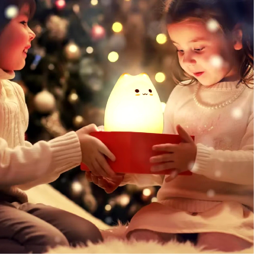 Dotyková silikonová LED noční lampička na baterky - KOČKA