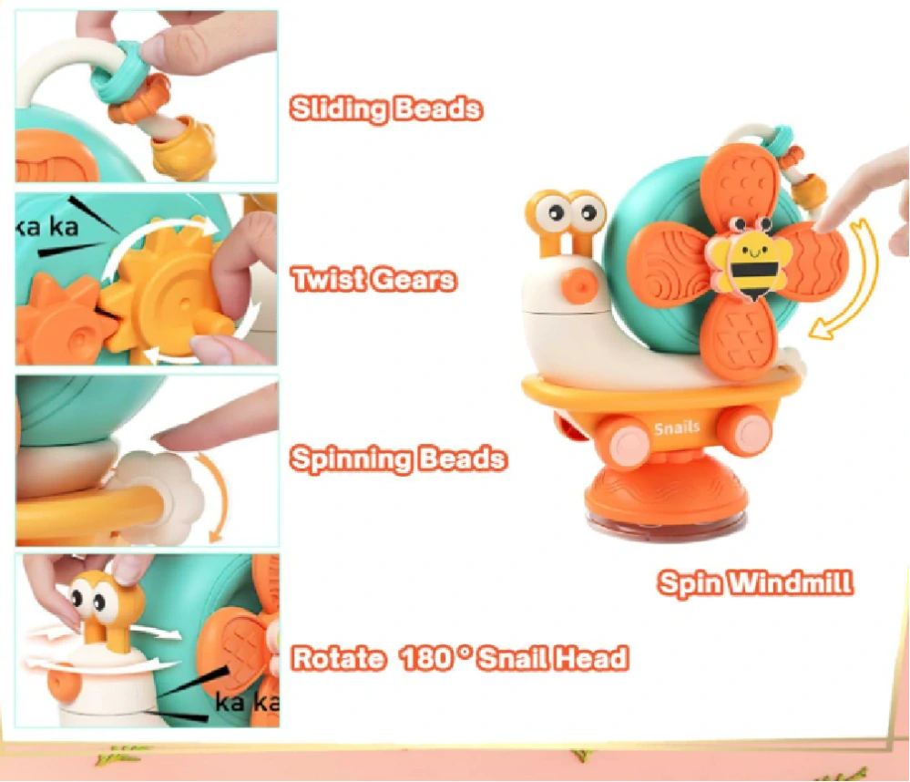 Senzorická hračka chrastítko s přísavkou - VĚTRNÝ ŠNEK - ORANŽOVÝ