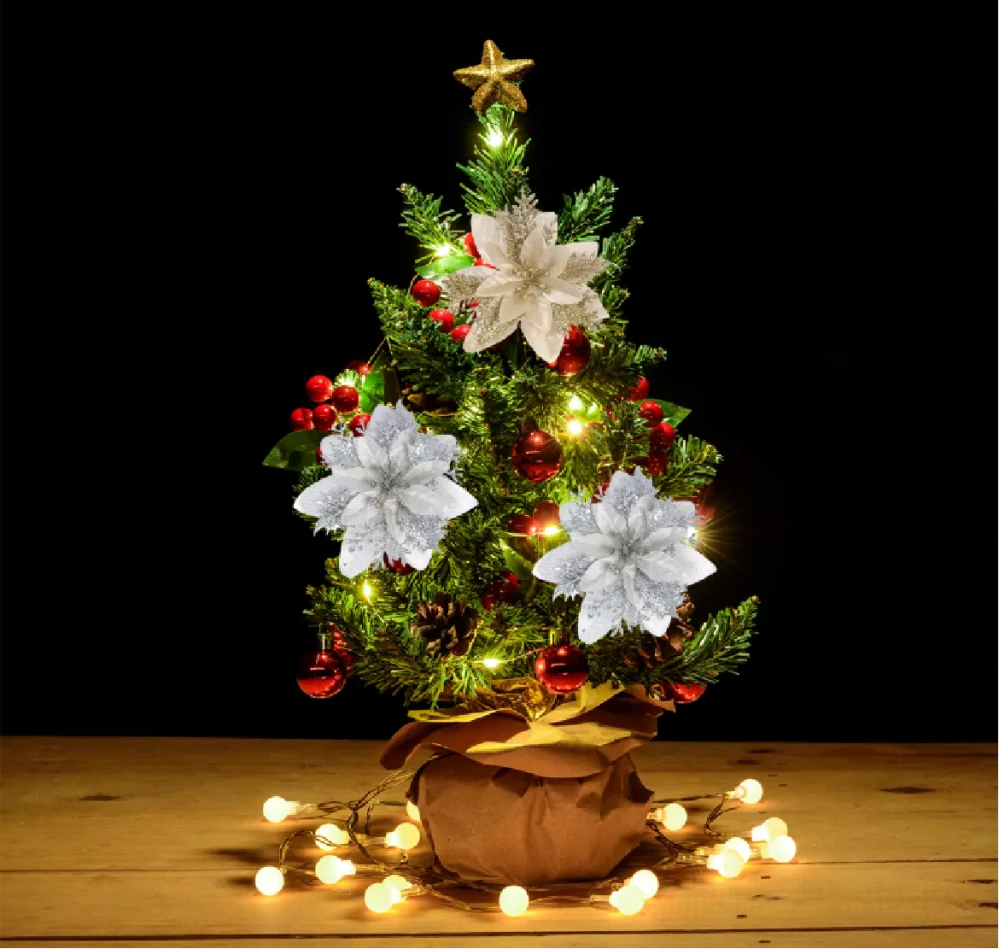 Vánoční ozdoby na stromeček - VANOČNÍ HVĚZDA - STŘÍBRNÁ - 5 ks