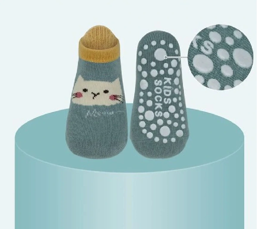 Protiskluzové ponožky - MODROZELENÉ - KOČIČKA - (3-5 let) L