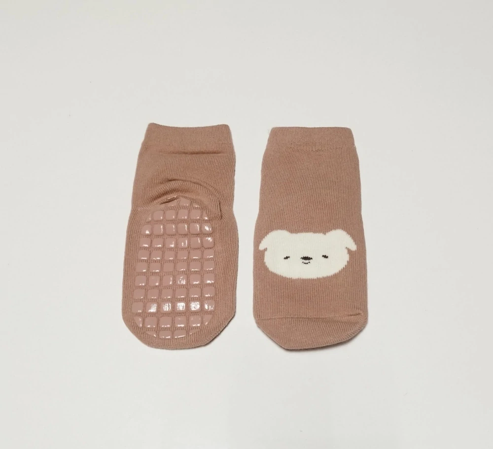 Teplé protiskluzové ponožky - HNĚDÉ - PEJSEK - (12-36m) M
