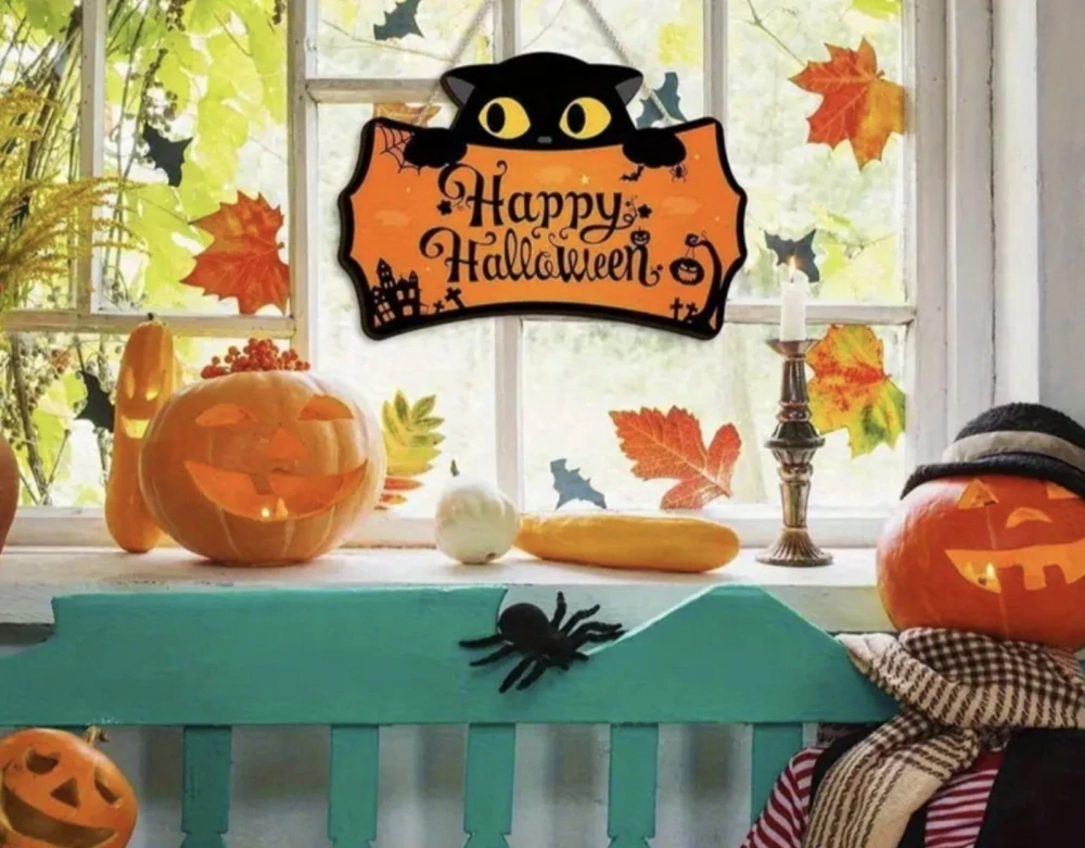 Malá dekorace na dveře - HALLOWEEN - KOČKA