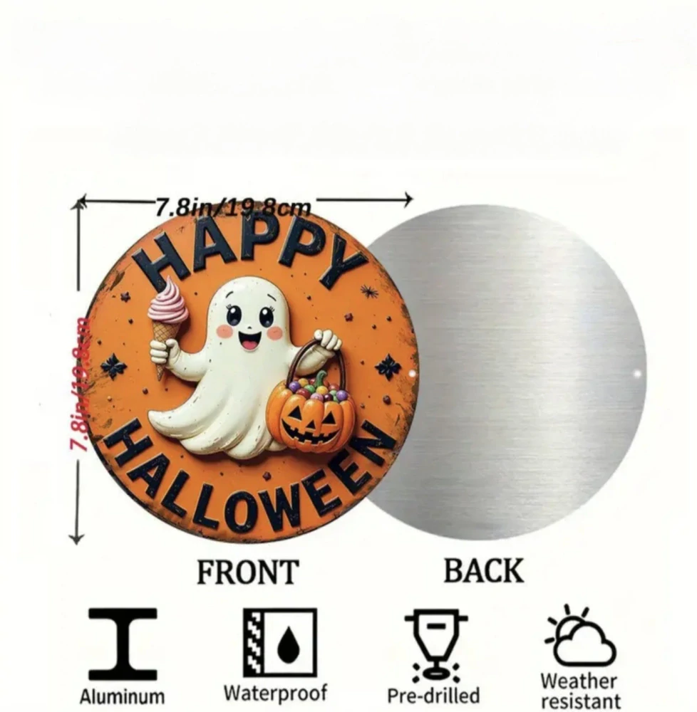 Plechová dekorace na dveře - HALLOWEEN - DUCH