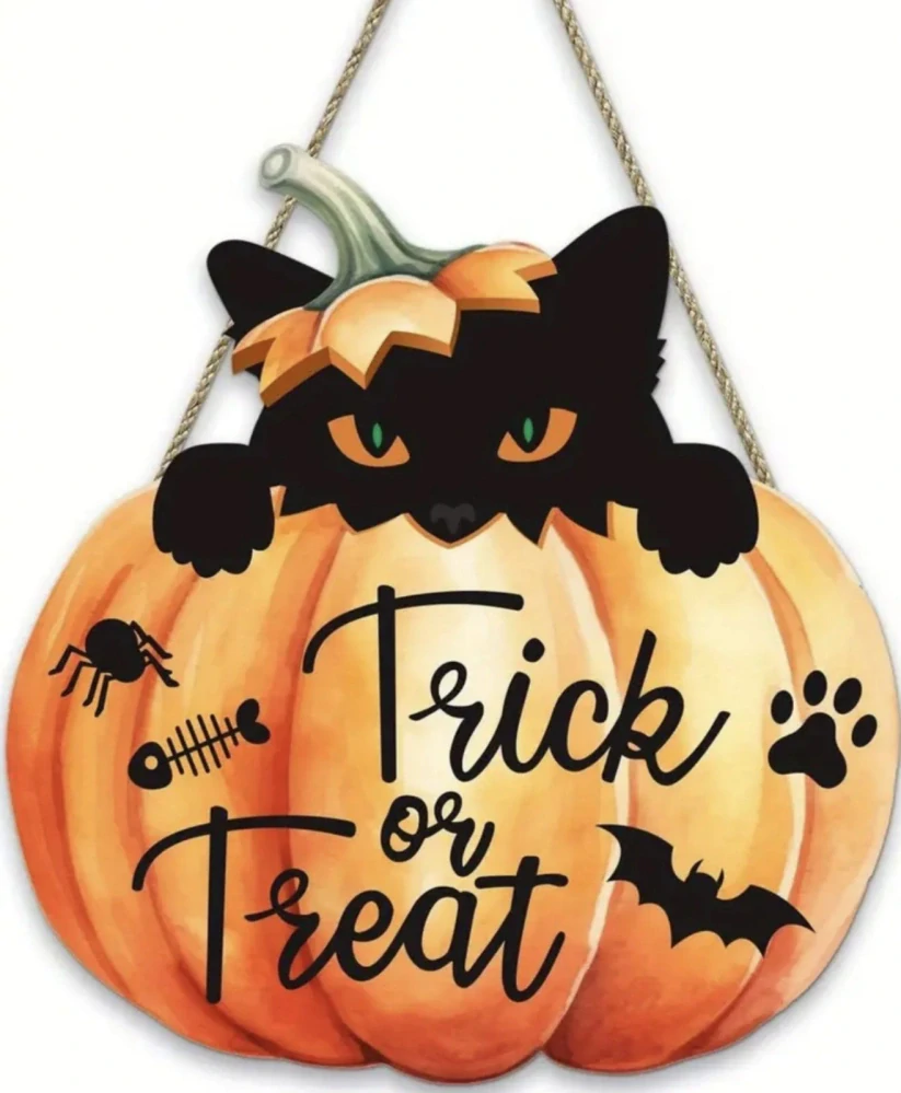 Dekorace na dveře - HALLOWEEN - KOČKA