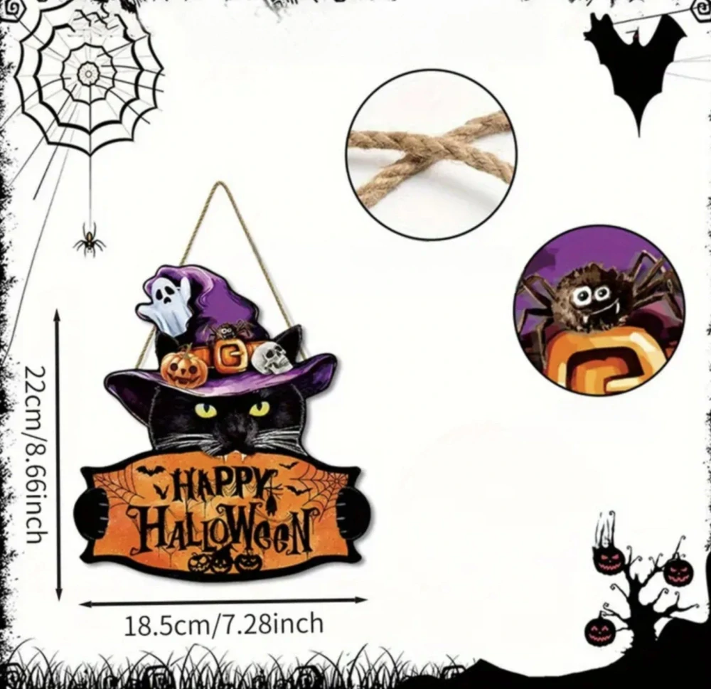 Dekorace na dveře - HALLOWEEN - KOČKA S KLOBOUKEM