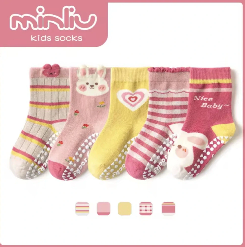 Protiskluzové ponožky - TMAVĚ RŮŽOVÉ KRÁLÍK - (3-5 let) L