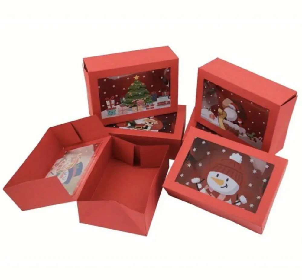 Papírová krabička na vánoční cukroví - ČERVENÁ - SANTA - 1 ks 