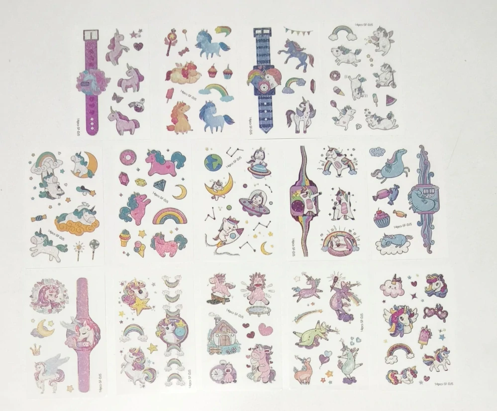 Dětské dočasné tetování - JEDNOROŽCI - metalické - 14 ks