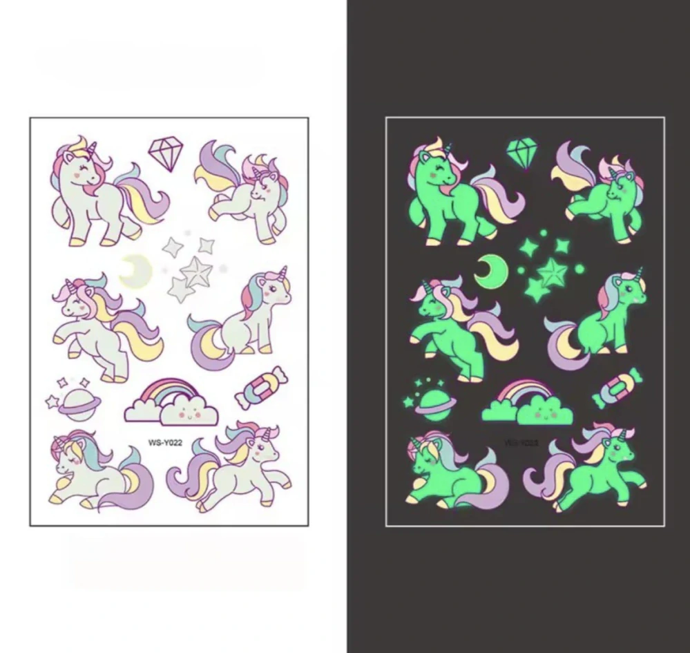 Dětské dočasné tetování - MIX - SVÍTÍCÍ VE TMĚ