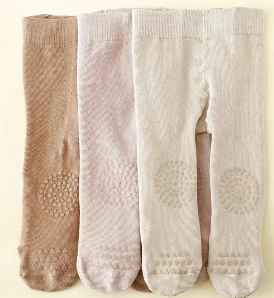 Dětské bavlněné punčocháče s protiskluzem - HNĚDÉ - (12-24 m)