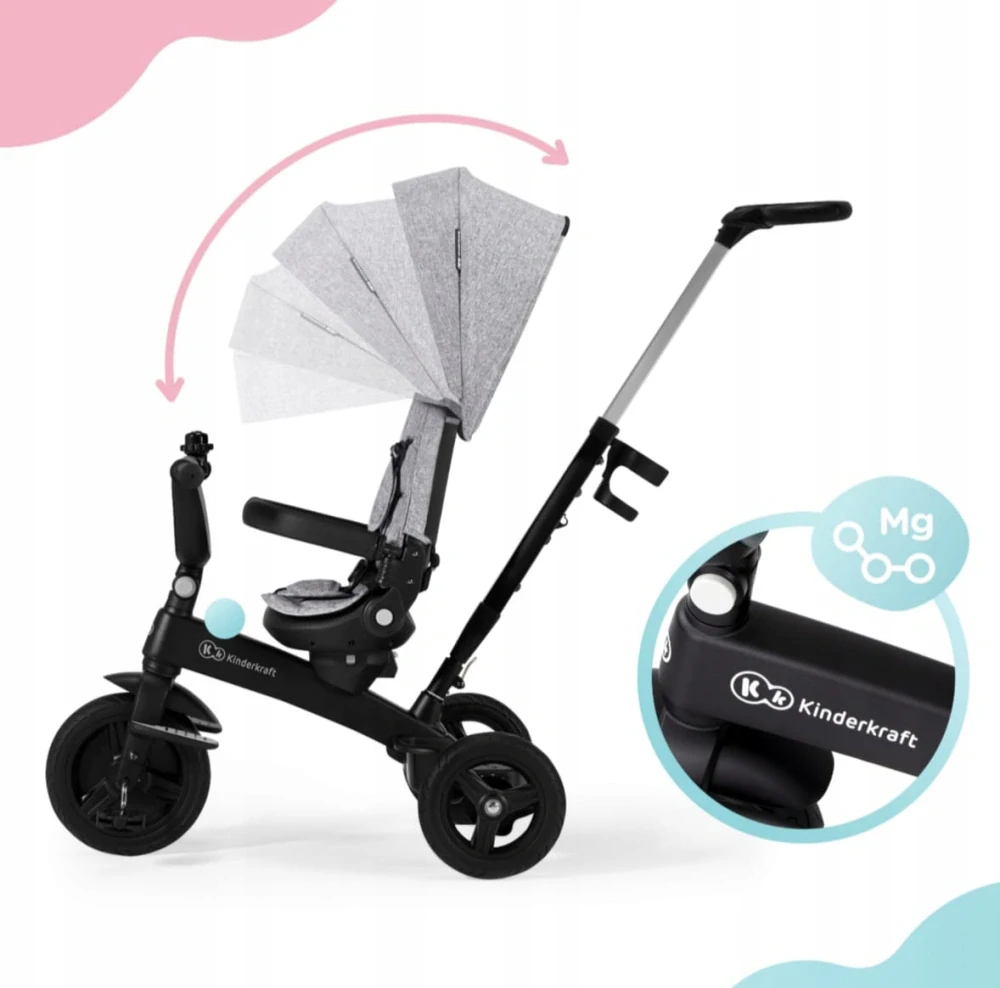 Kinderkraft TWIPPER – rostoucí tříkolka 5v1 s otočným sedadlem - ŠEDÁ