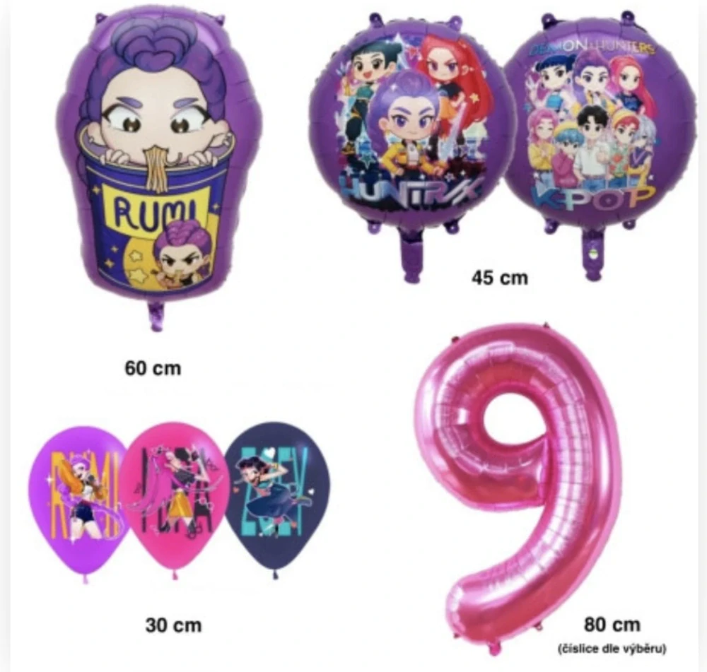 Velký set balónků k narozeninám - KPOP DEMON HUNTERS - KPop Lovkyně démonů - číslice "6" - 18 ks 