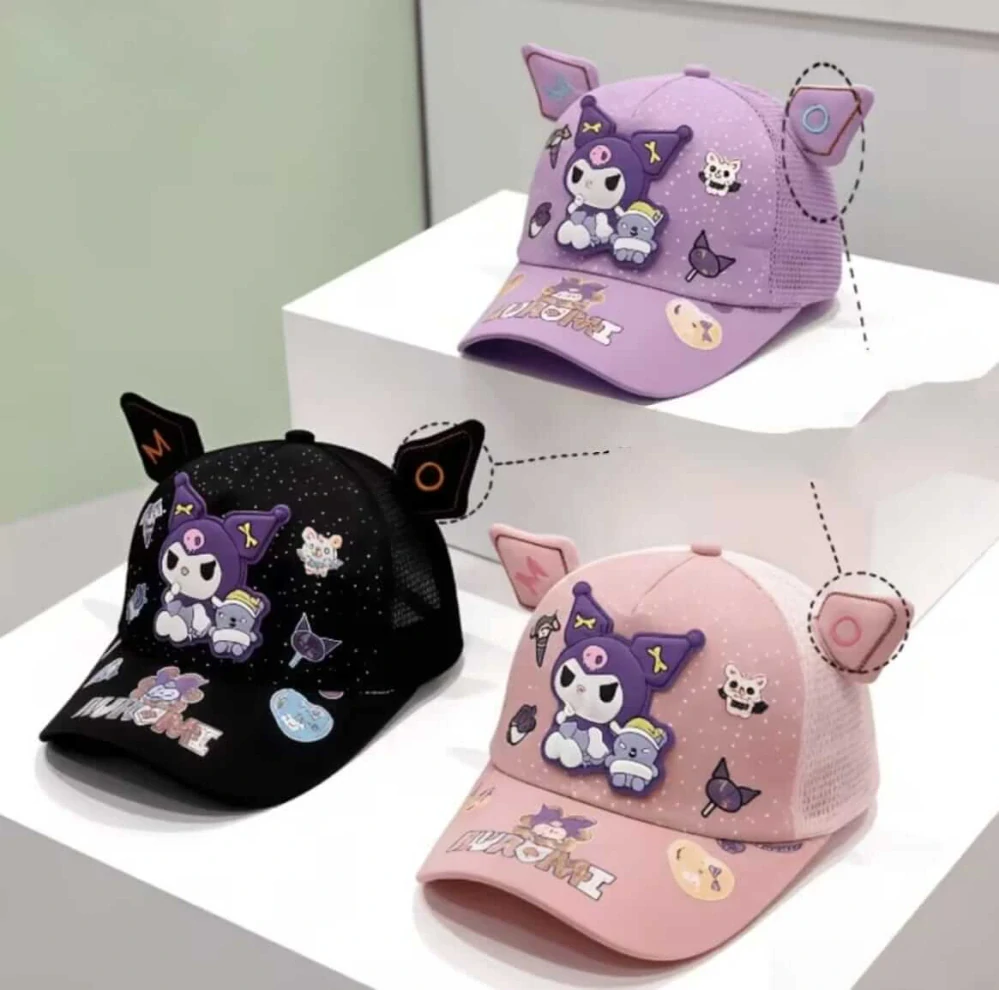 Dětská 3D kšiltovka Kuromi se síťovinou a oušky - RŮŽOVÁ (3-7 let)