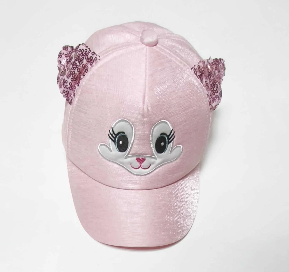Dětská 3D kšiltovka třpytivá kočička - RŮŽOVÁ (3-7 let)