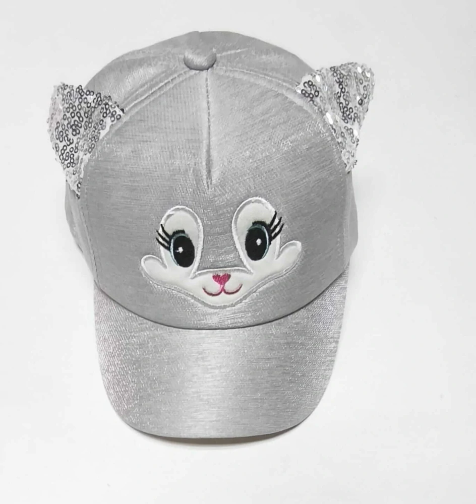 Dětská 3D kšiltovka třpytivá kočička - ŠEDÁ (3-7 let)