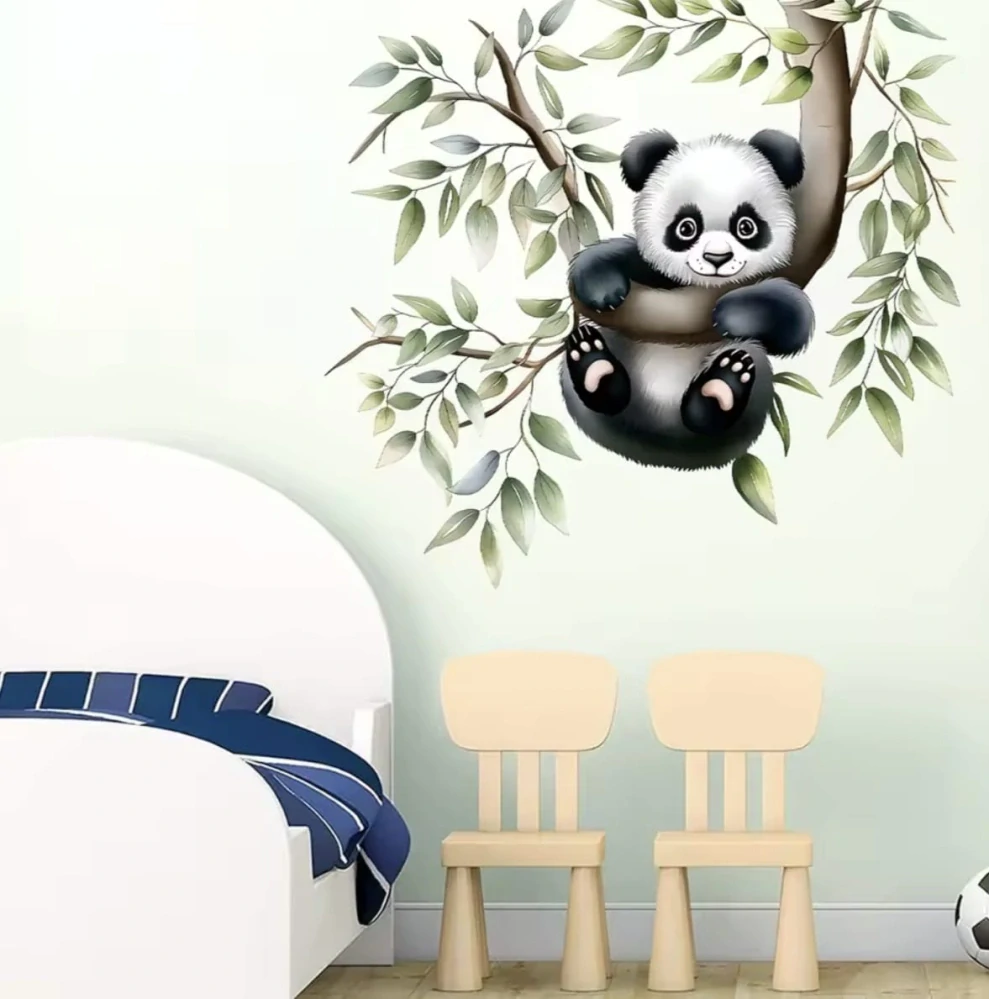 Akvarelová samolepka na zeď – Roztomilá PANDA na větvi
