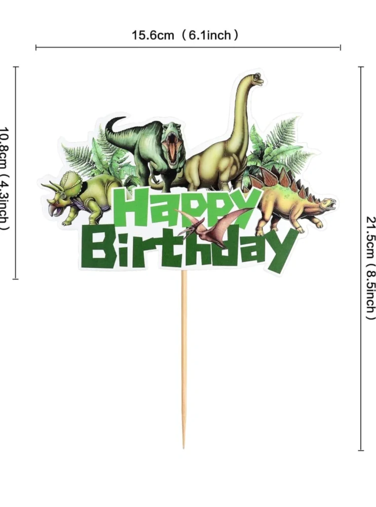 Dekorace na dort - TOPPER Dinosauři s kapradím – Happy Birthday - 1 ks