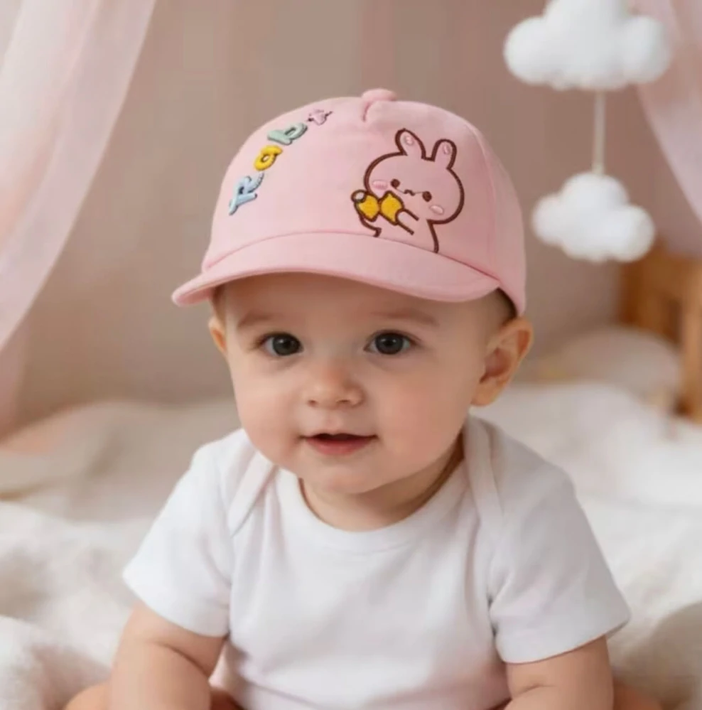 Dětská kšiltovka s výšivkou zajíčka - RABBIT - RŮŽOVÁ (3-12 m)