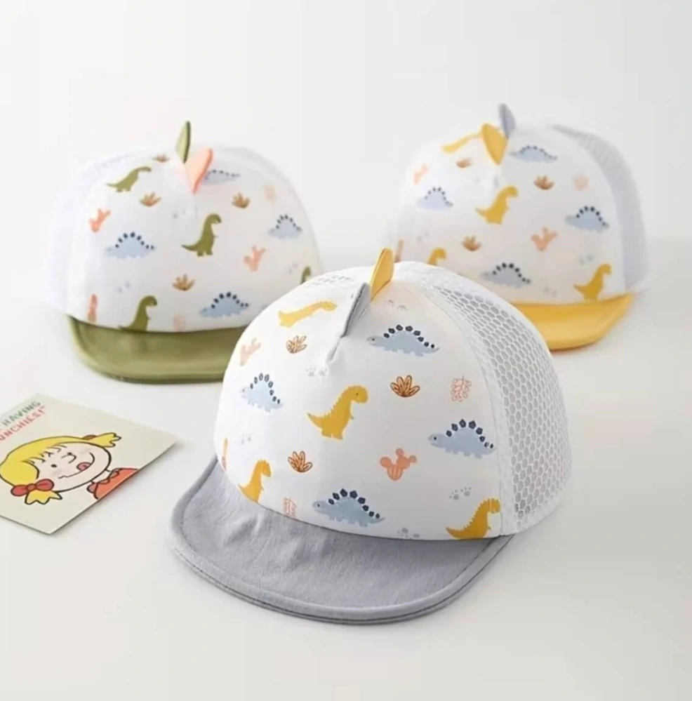Dětská kšiltovka s dinosaury a hřebínkem - DINO - ŽLUTÁ (3-12 m)