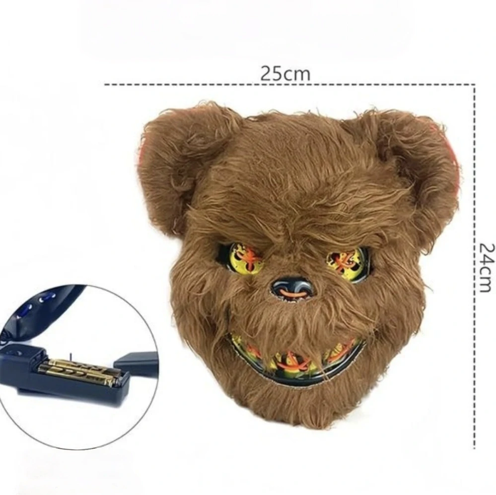 Svítící LED maska – Hororový medvídek - Zelená