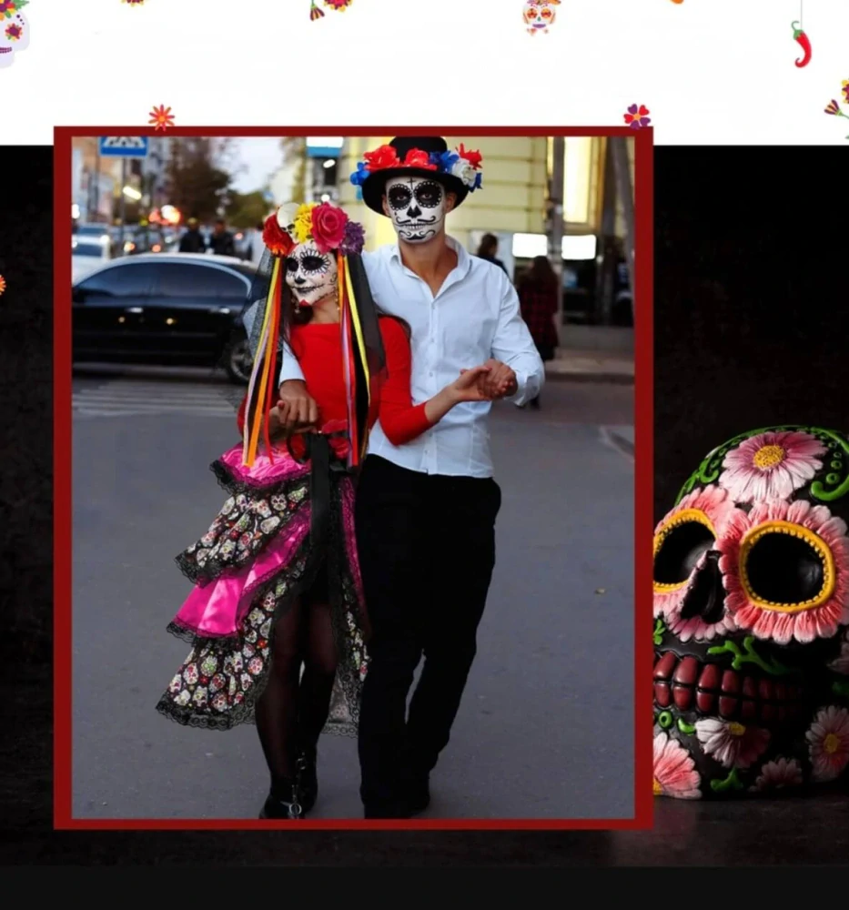 Kostýmový set Día de los Muertos (Mexická smrtka) – Sukně a čelenka se závojem – Velikost S