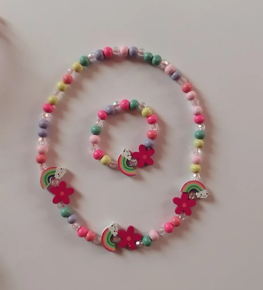 Dřevěný set (náramek + náhrdelník) - DUHA