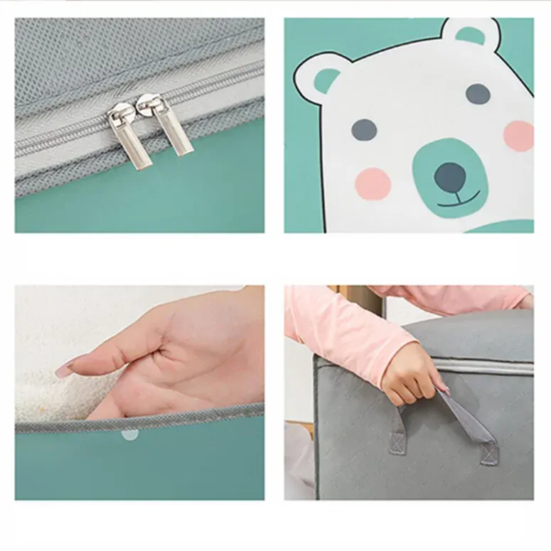 Látkový úložný box na oblečení - MEDVÍDEK - ZELENÝ